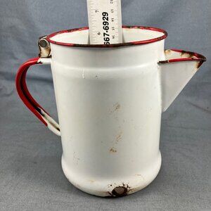 Antique Enamel Coffee Pot Metal Enamelware 6" (Missing Lid, Hole, Rust) Planter